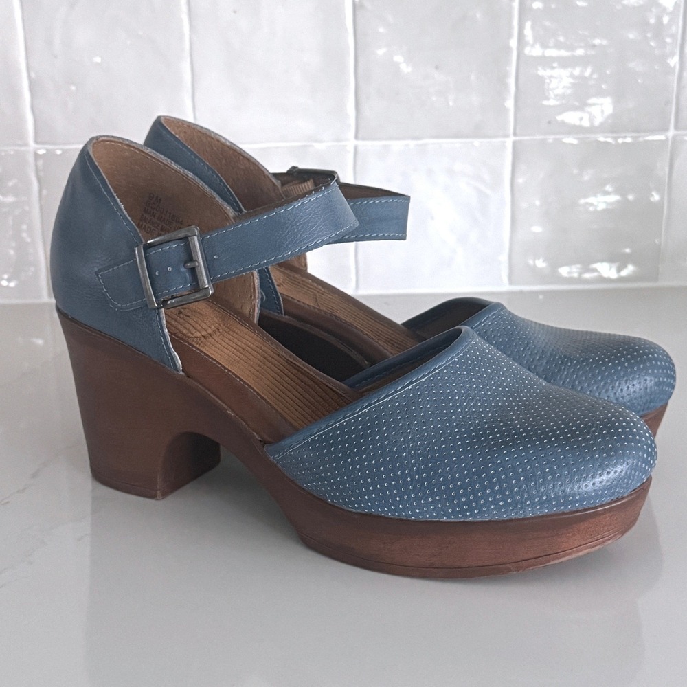 BOC Born Gia Mary Jane Platform Clogs Womens 9 Blue Faux Leather Block Heel